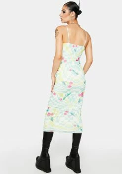 AFRM Midi Dresses Mint Cherry Amina Mesh Midi Dress