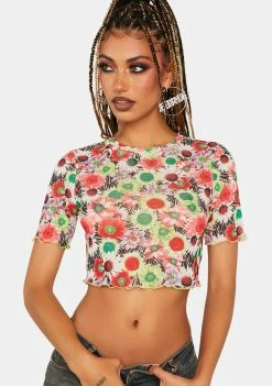 AFRM Mesh Shirt Summer Daisy Bouquet Isla Baby Tee