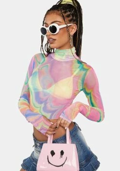 AFRM Abstract Multi Marble Micaela Long Sleeve Mesh Top Mesh Shirt