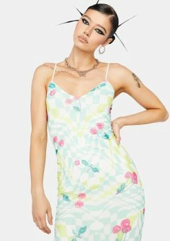 AFRM Midi Dresses Mint Cherry Amina Mesh Midi Dress