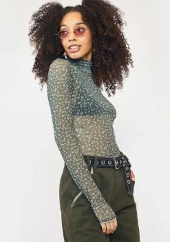 AFRM Olive Tulip Daisy Mesh Zadie Turtleneck