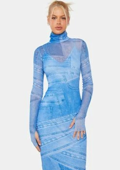 AFRM Denim Print Shailene Maxi Dress Dresses