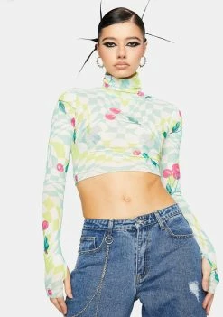 AFRM Mint Cherry Micaela Mesh Turtleneck Top