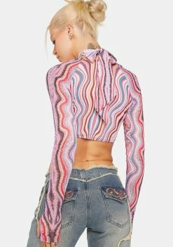 AFRM Multi Wave Cordelia Wrap Top Long Sleeve Crop Top
