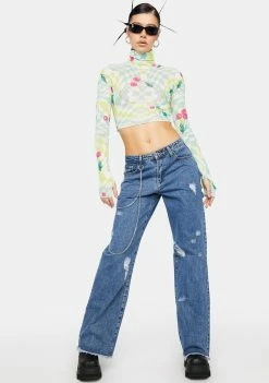 AFRM Mint Cherry Micaela Mesh Turtleneck Top