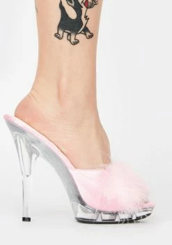 Ellie Shoes Blush Sasha Marabou Clear Heels