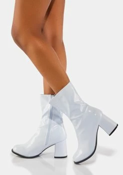Ellie Shoes White Patent Short Gogo Boots