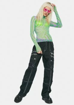 AFRM Tops Green Zebra Zadie Mesh Turtleneck