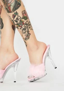 Ellie Shoes Blush Sasha Marabou Clear Heels