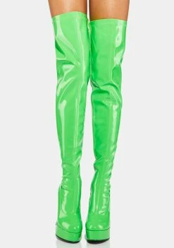 Ellie Shoes Platform Boots Green Patent Thrill Thigh High Boots