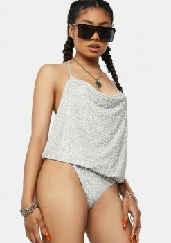 AFRM Femme Leopard Yeva Cowl Bodysuit Printed Bodysuit