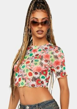 AFRM Mesh Shirt Summer Daisy Bouquet Isla Baby Tee