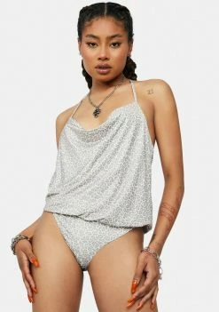 AFRM Femme Leopard Yeva Cowl Bodysuit Printed Bodysuit