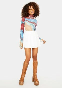 AFRM Blue Abstract Zadie Power Mesh Top Tops