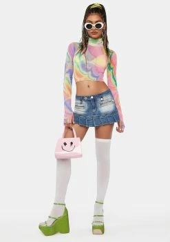 AFRM Abstract Multi Marble Micaela Long Sleeve Mesh Top Mesh Shirt