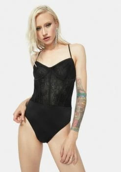AFRM Black Cora Stretch Lace Bodysuit Tops