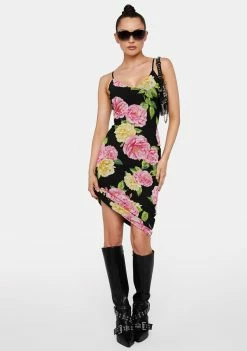 AFRM Black Floral Amina Mesh Midi Dress Midi Dresses