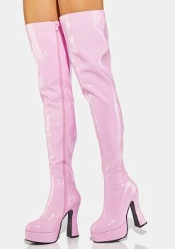 Ellie Shoes Pink Patent Thrill Thigh High Boots
