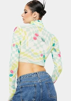 AFRM Mint Cherry Micaela Mesh Turtleneck Top