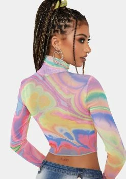 AFRM Abstract Multi Marble Micaela Long Sleeve Mesh Top Mesh Shirt
