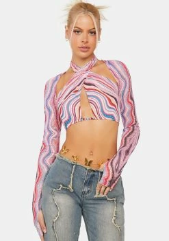 AFRM Multi Wave Cordelia Wrap Top Long Sleeve Crop Top