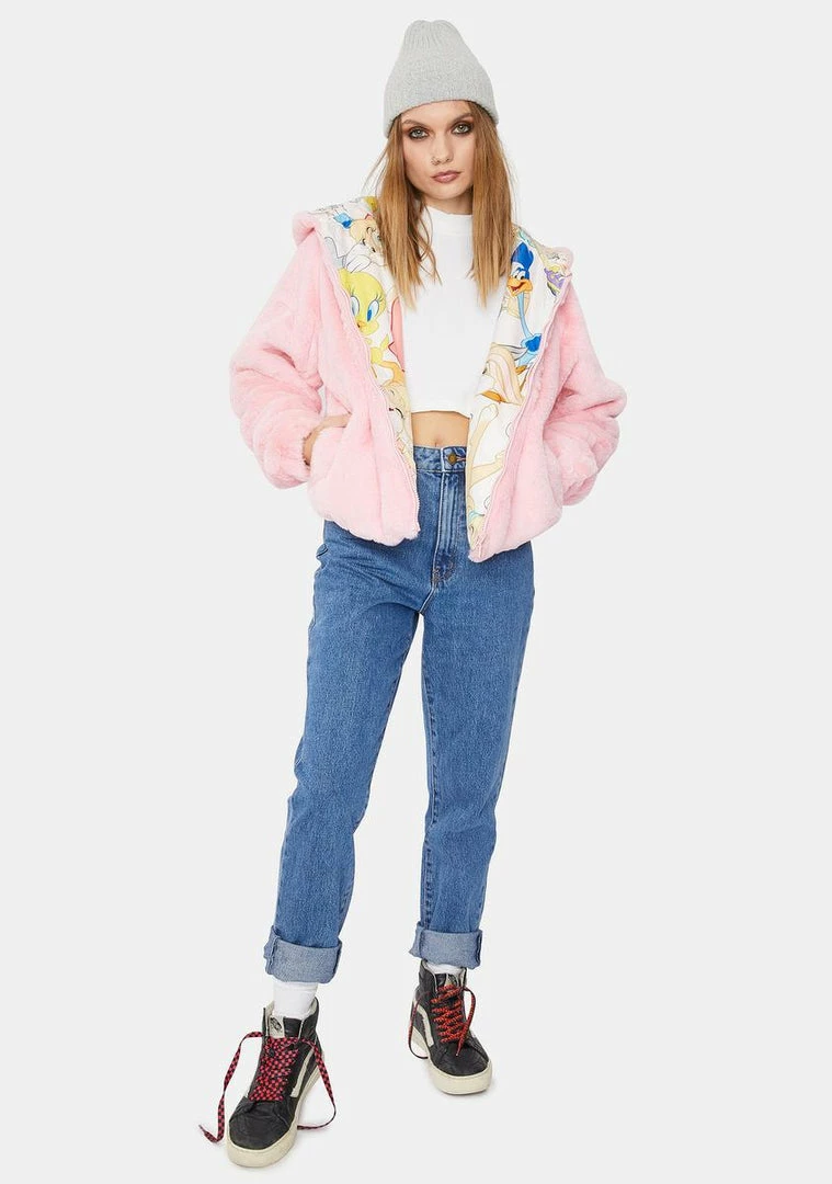 Top 10 🎉 Members Only Blush Looney Toons Faux Fur Jacket 🎉 3 Members Only Blush Looney Toons Faux Fur Jacket
