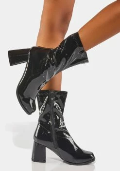 Ellie Shoes Boots & Booties Black Patent Short Gogo Boots