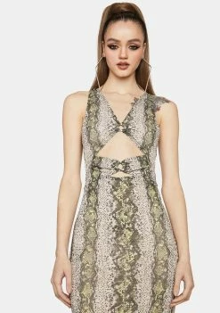 AFRM Linsey Snake Print Power Mesh Sleeveless Dress