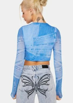 AFRM Denim Print Aida Lace-Up Top Lace-Up Crop Top