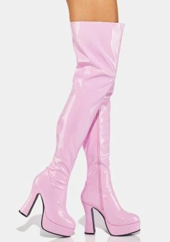 Ellie Shoes Pink Patent Thrill Thigh High Boots