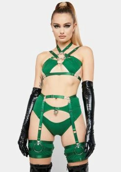 The End Lingerie Green Cut-Out Hipsters With Garter