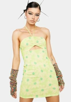 AFRM Lime Daisy Savon Halter Mini Dress Sundress