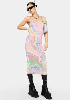 AFRM Dresses Abstract Marble Amina Mesh Midi Dress