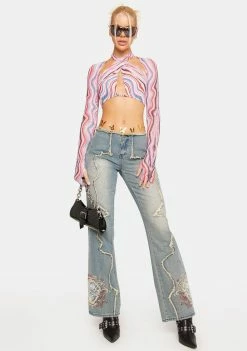 AFRM Multi Wave Cordelia Wrap Top Long Sleeve Crop Top
