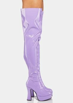 Ellie Shoes Purple Patent Thrill Thigh High Boots