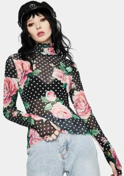 AFRM Tops Winter Rose Polka Dot Zadie Turtleneck