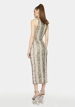 AFRM Linsey Snake Print Power Mesh Sleeveless Dress