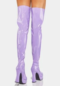 Ellie Shoes Purple Patent Thrill Thigh High Boots