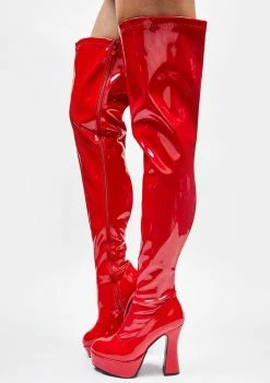 Ellie Shoes Red Patent Thrill Thigh High Boots