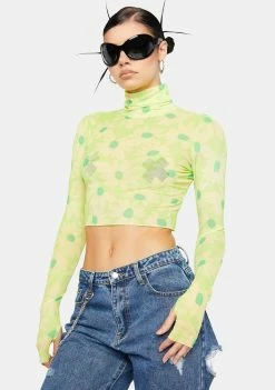 AFRM Lime Daisy Micaela Mesh Turtleneck Top Mesh Shirt