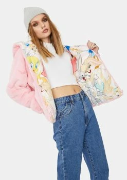 Top 10 🎉 Members Only Blush Looney Toons Faux Fur Jacket 🎉 5 Members Only Blush Looney Toons Faux Fur Jacket