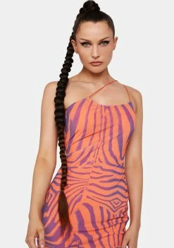 AFRM Orange Zebra Analena Mesh Midi Dress Dresses