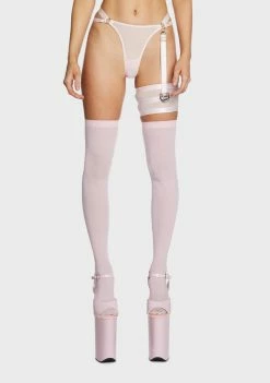 The End Lingerie Pink Barbaric Mesh Thong With Garter Lingerie & Sleepwear