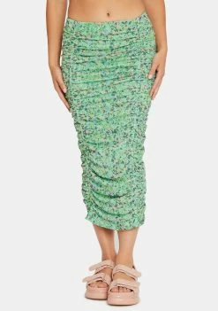 AFRM Bottoms Green Ditsy Venice Midi Skirt