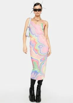 AFRM Dresses Abstract Marble Amina Mesh Midi Dress
