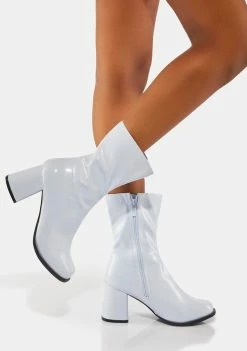 Ellie Shoes White Patent Short Gogo Boots