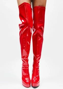 Ellie Shoes Red Patent Thrill Thigh High Boots