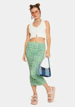 AFRM Bottoms Green Ditsy Venice Midi Skirt