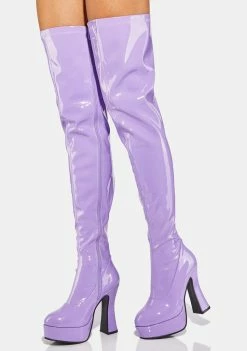 Ellie Shoes Purple Patent Thrill Thigh High Boots
