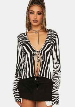 AFRM Tops Blanc Zebra Yamilia Tie-Front Top